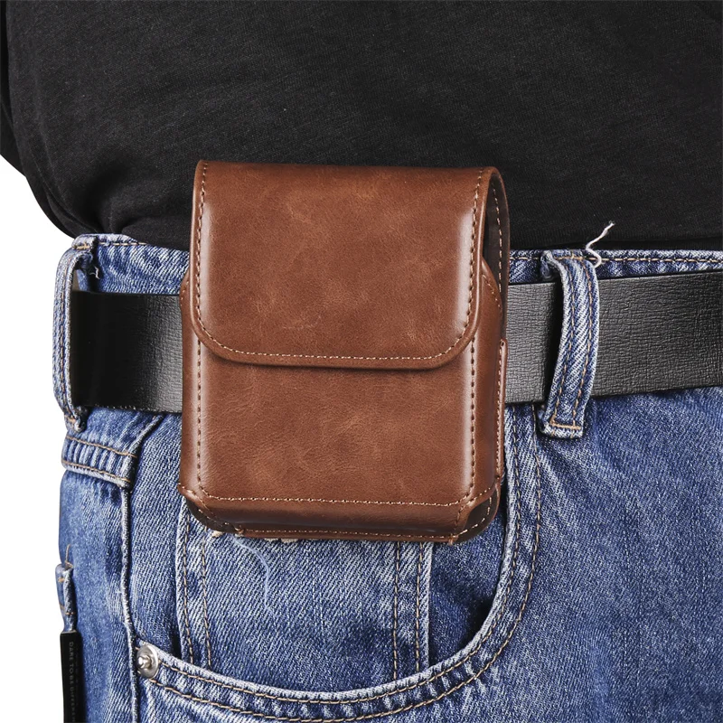 Universal Man Leather Pack Waist Bag Mobile Phone Pouch Holster for Samsung Galaxy Z Fold 5 4 3 2 Motorola Razr Plus 40 Ultra