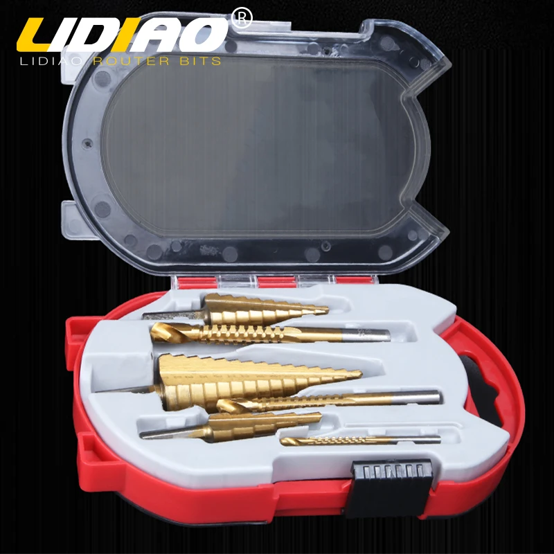 LIDIAO 6 Pcs Step Drill Bit Kit HHS M35 Cobalt-Containing Titanium Coating Metal Wood Hole Saw Drill Bit Hole Carbide Core Drill