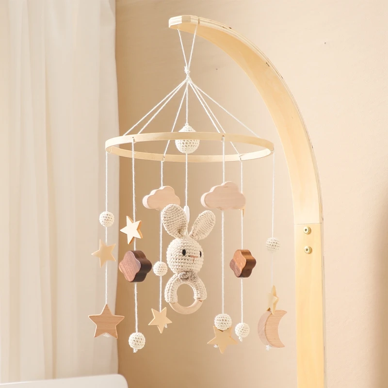 Cloche de lit en bois pour bébé, jouets de hochet de lapin de dessin animé, pendentif CPull, jouets mobiles CPull, cadeaux pour nouveau-nés