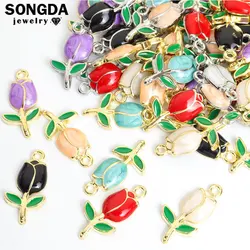 10pcs Cute Enamel Alloy Tulip Charms Multicolor Flowers Plants Lily Pendant Handmade DIY Jewelry Necklace Bracelet Accessories