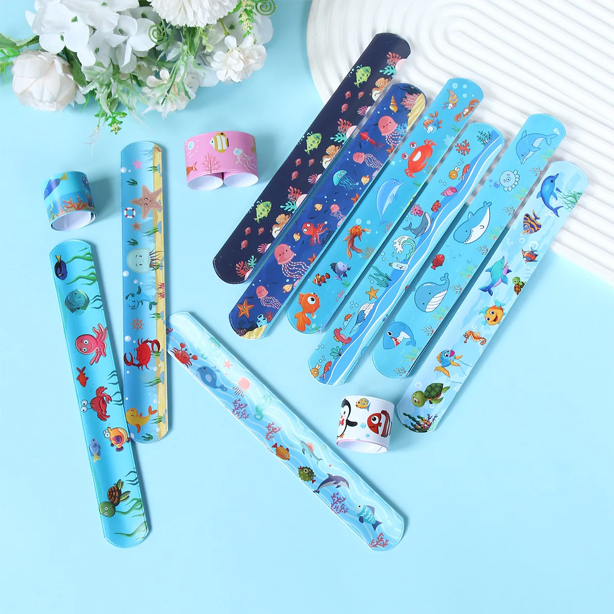 24 قطعة حيوانات المحيط صفعة أساور المحيط هدايا الحفلات للأطفال تحت البحر معصمه سوار حفلة عيد ميلاد تفضل استحمام الطفل