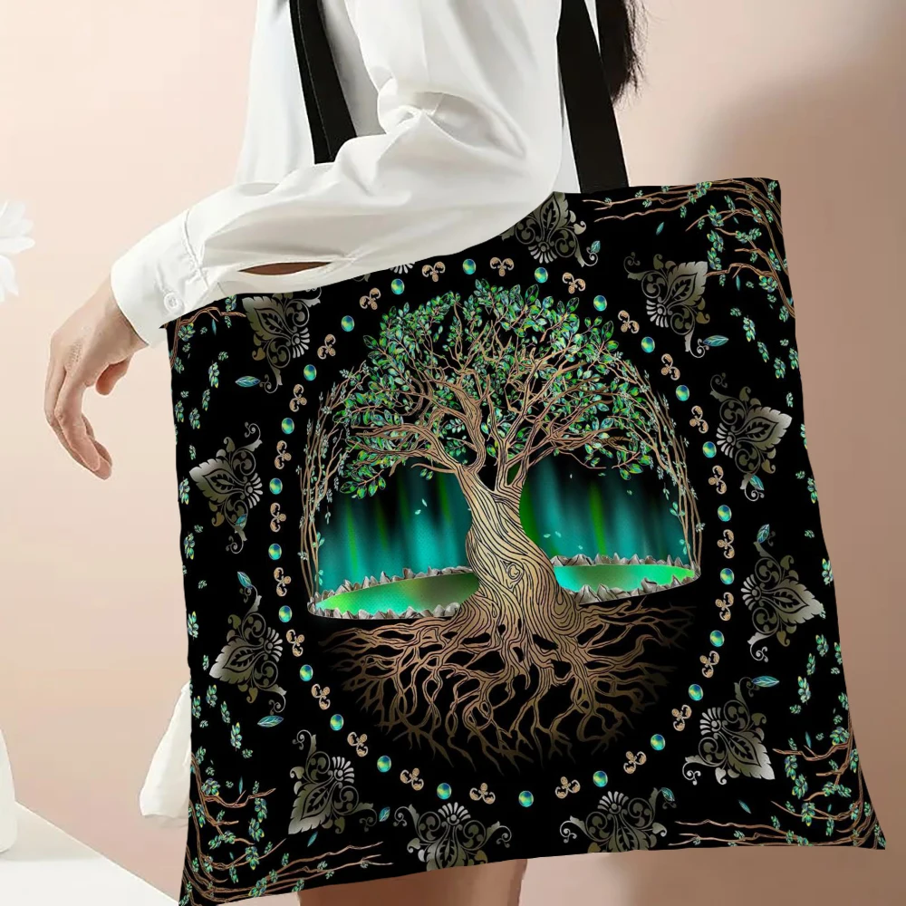 High Definition Digital Tree Life Pattern Tote Bag Mythology Reusable Canvas Shopper Bag For Men And Women Shopping Bags