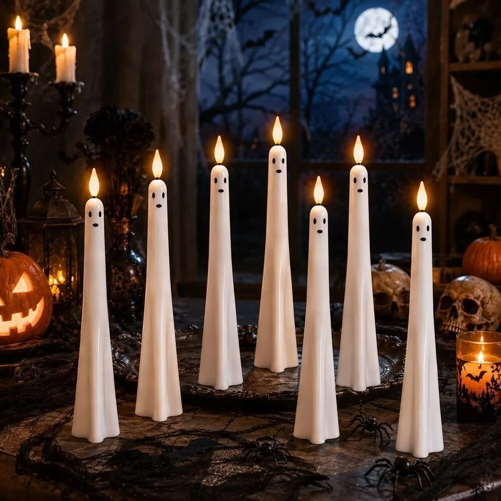Realistic Flickering Halloween Electronic Candles Spooky Battery Operated LED Flameless Candles Light Sensitive Switch
