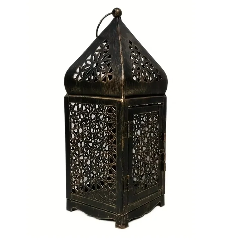 AEE6-1Pc Middle Metal Vintage Wind Lights Lantern Candle Holder Table Top Home Decor Accessories, No Candle