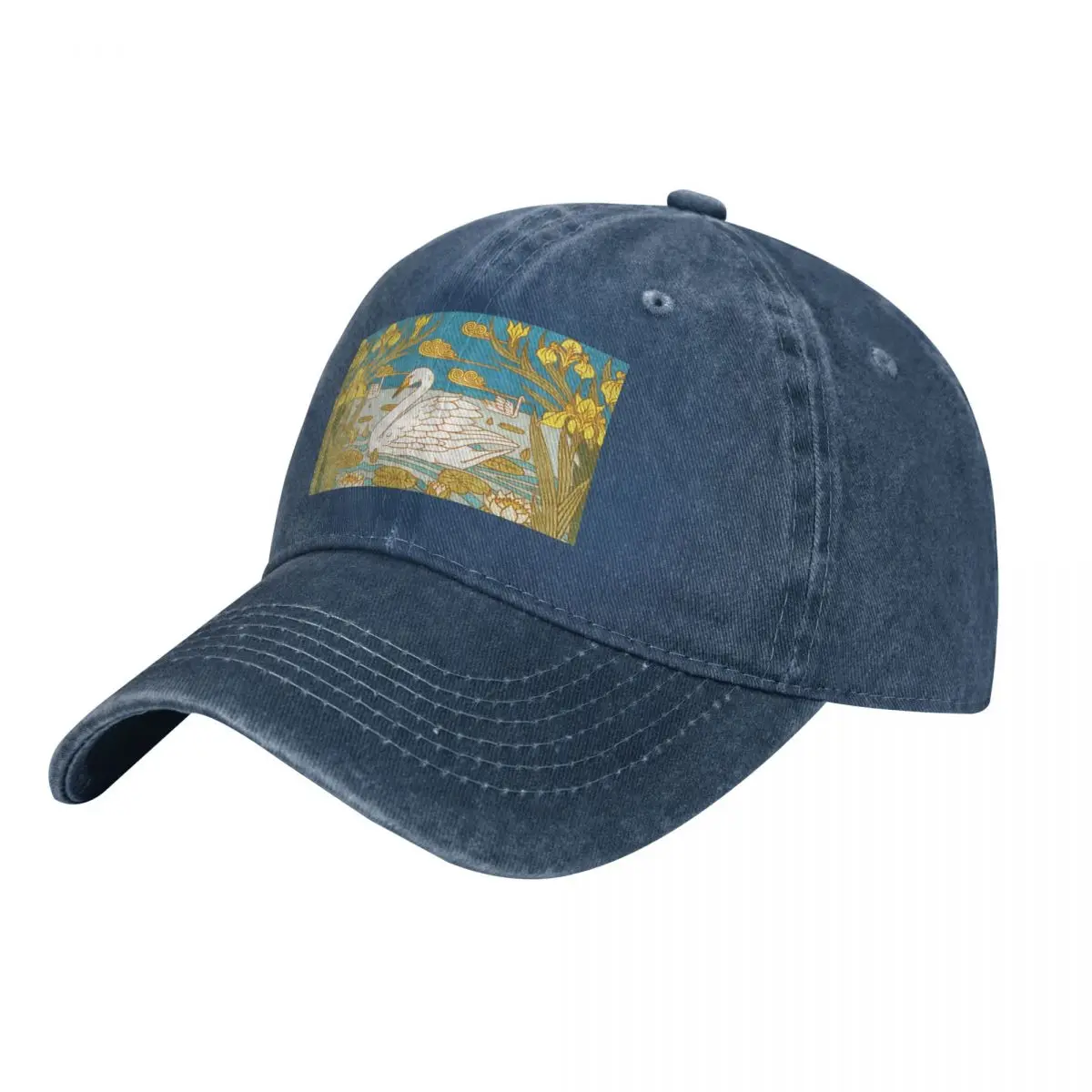 WHITE SWANS, LAKE,WATER LILIES AND YELLOW IRISESIN BLUE Art Nouveau Floral Cap Cowboy Hat icon Women's golf clothing Men's