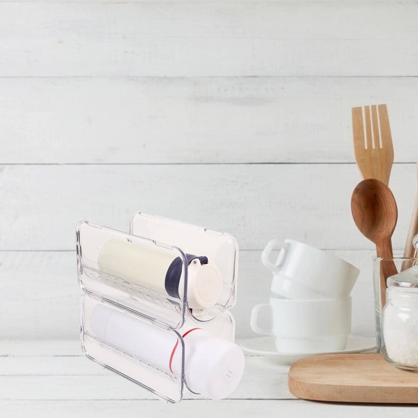 Organizzatore portaborraccia in plastica impilabile da 2 pezzi per armadietto da cucina dispensa frigorifero portabottiglie