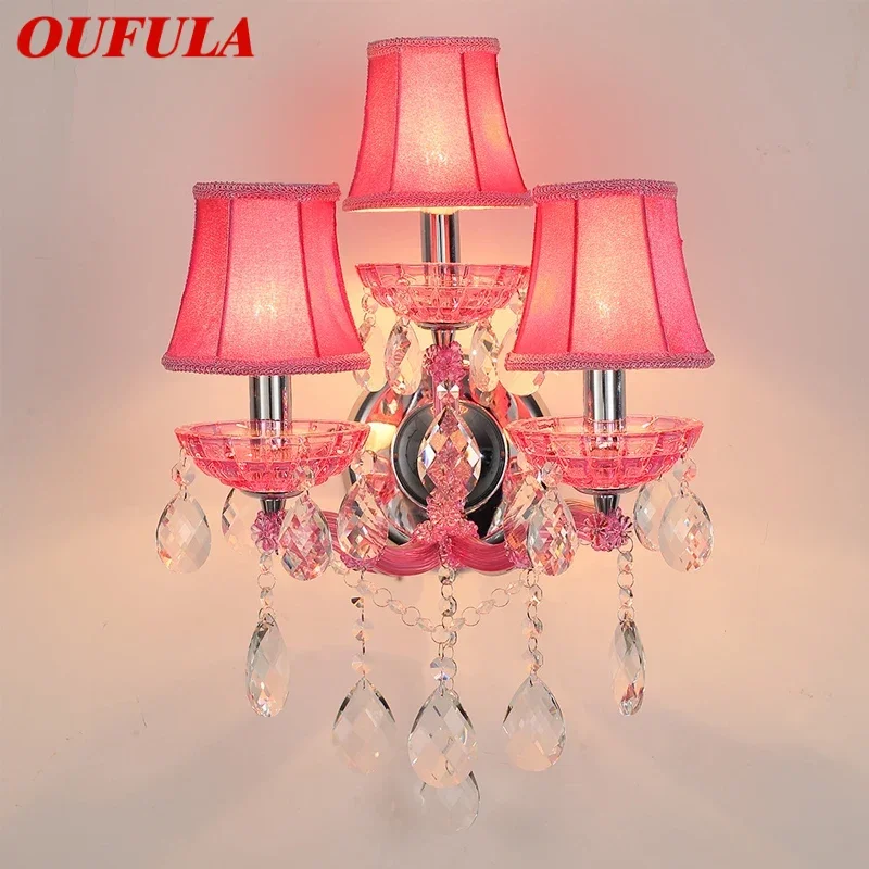 

OUFULA European Style Crystal Wall Lamp Pink Girls' Room Candle Lamp Luxurious Living Room Restaurant Bedroom Villa