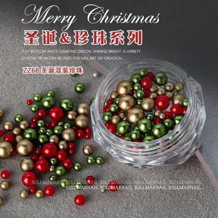Christmas Mixed Round Pearls Beads Colourful Nails Art Charms Decoration Rhinestones Nail Supplies Accessories