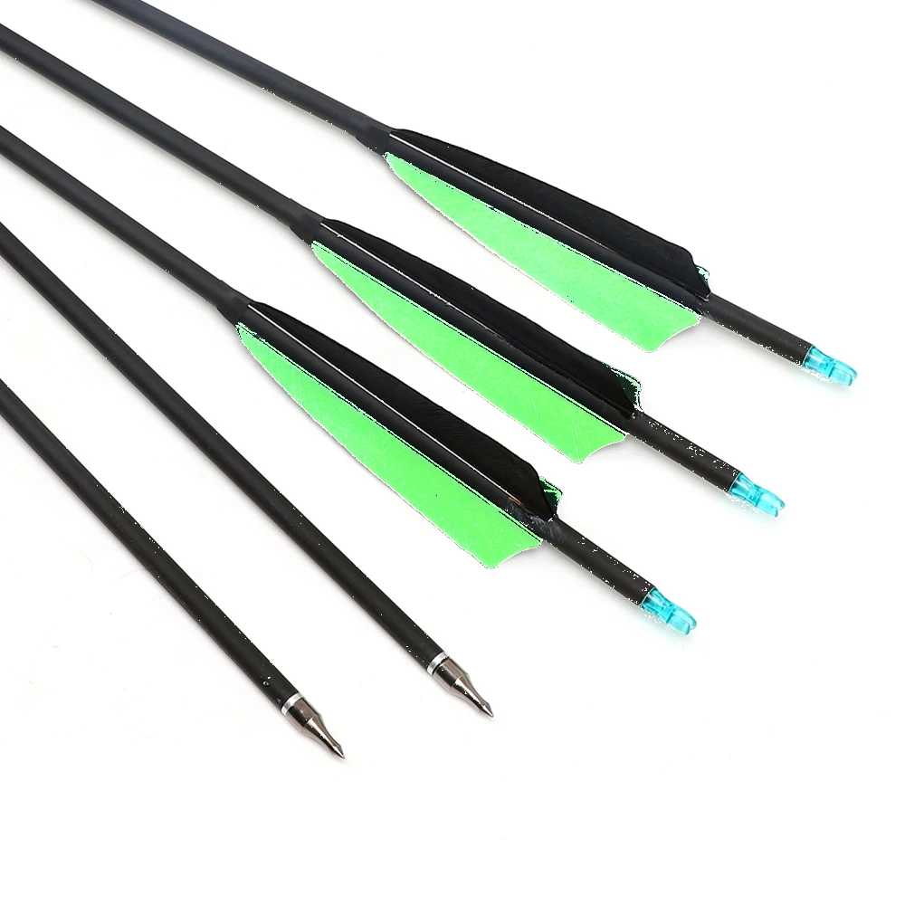 6/12/18pc 31.5inch Archery Carbon Arrows with Natural Feather Spine 500 ID 6.2mm for Outdoor Archery Hunting