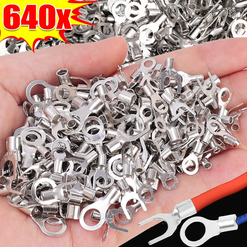 

Non-Insulated Ring Fork Terminals Copper Lugs O/Y Type Terminals Electric Cable Wire Connector Crimp Spade Assortment Kits