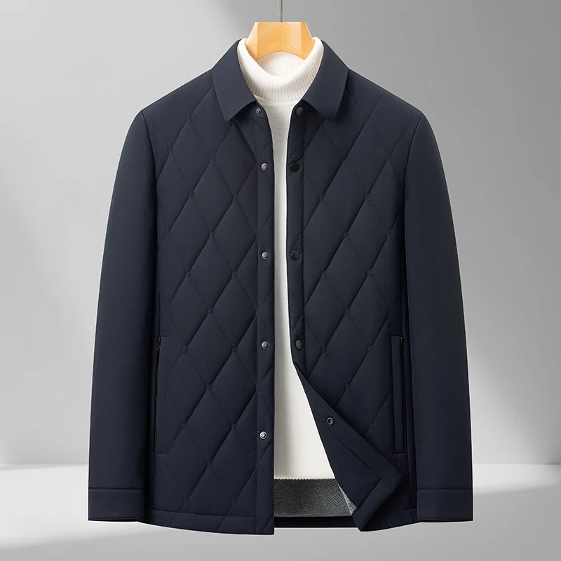 

Light Luxury Men Diamond-Quilted Coat Navy Blue Padded Jackets filled with 80% Fluffy Wadding and 20% Mulberry Silk Outerwear