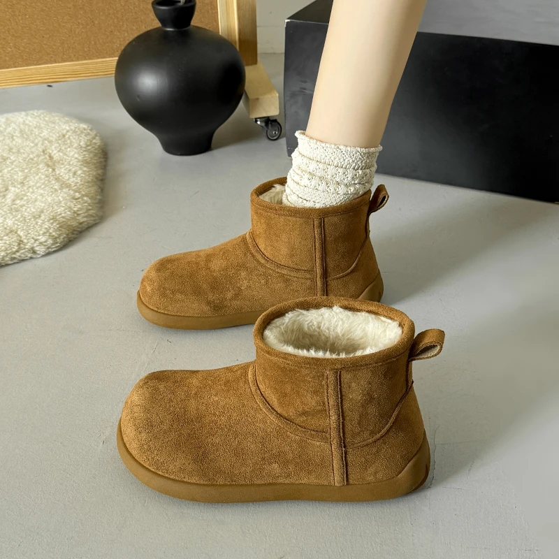 

Winter Thermal Women's Ankle Boots Water Resistant Suede Plush Snow Boots Thickened Warm Cotton Shoes Comfortable Slip-on Bootie