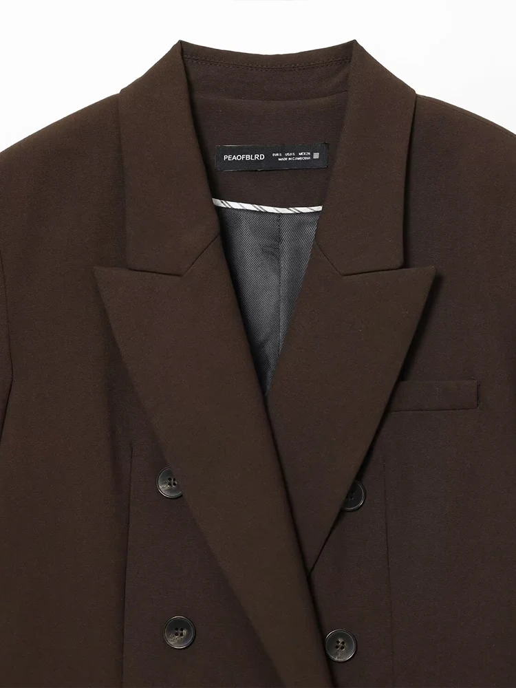 سترة بدلة نسائية عصرية وأنيقة مزدوجة الصدر على الطراز الأوروبي مع أكتاف مبطنة وبنطلون مستقيم الساق #2