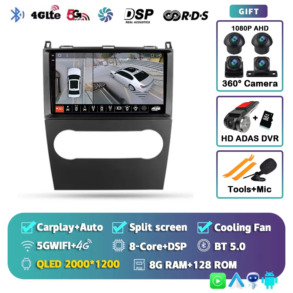 Voor Mercedes-Benz A-Klasse 2 W169 C169 2004 - 2012 2K 12+256 QLED Android 16 CarPlay autoradio multimediaspeler GPS stereo
