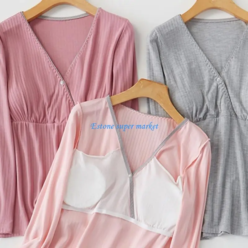 

090B Summer Pregnancy Sleepwear Airy Fabric Nursing Clothes Practical Design for Moms