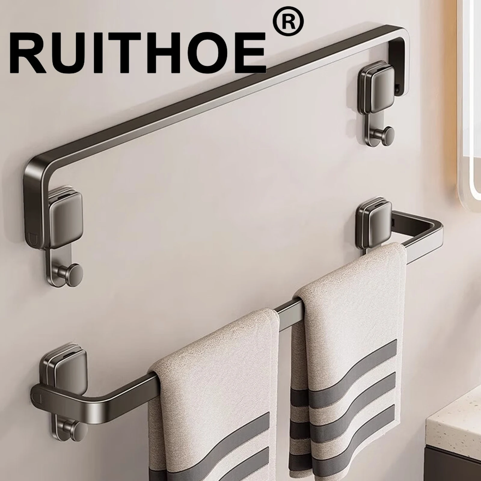 Suction Cup Folding Bathroom Hand Towel Rack Towel Holder Wall Mount No Drill Mount 30/40/50cm Towel Bar Apartment