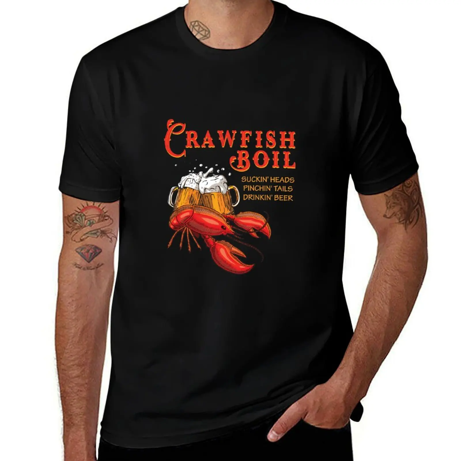 Crawfish Boil Suck Heads Pinch Tails Drink Beer T-Shirt t shirts for man cotton soft T-Shirt