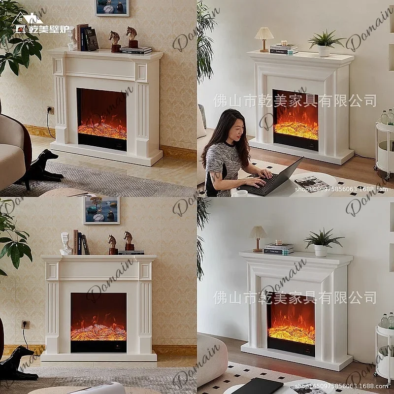 BJ 1.2m Simulated Flame Electric Fireplace Insert, French Style Solid Wood Mantel Decor For Living Room