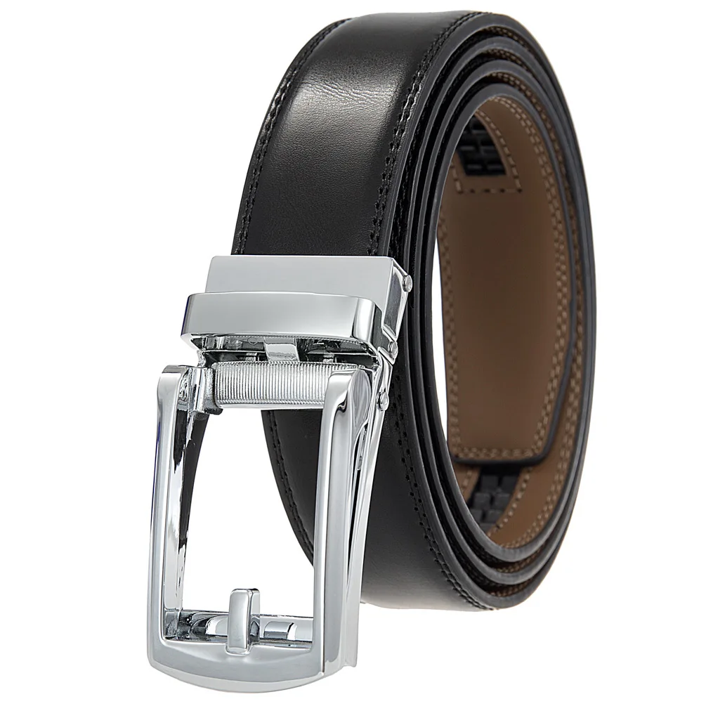 3.1cm Genuine Leather Men's Belt Alloy Automatic Buckle Two-layer Cowhide Business Casual Belt for Men Wholesale