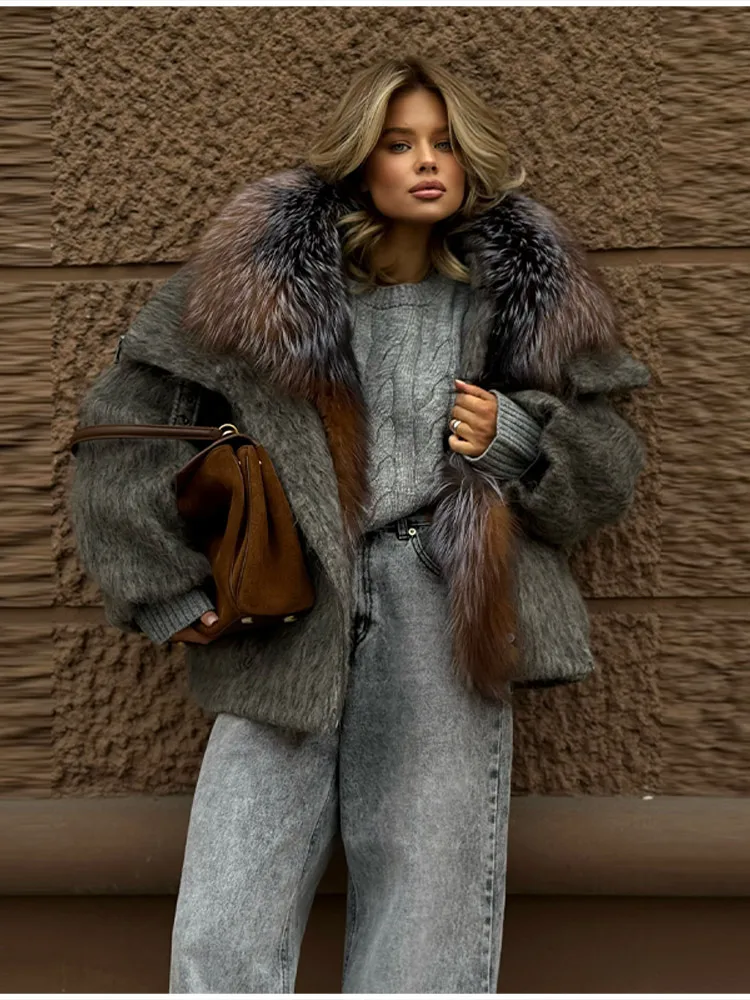 معطف نسائي شتوي كبير الحجم عتيق بياقة من الفرو الصناعي جاكيت بقلنسوة فضفاض بصدر واحد ملابس خارجية 2025 معاطف نسائية عصرية جديدة #3