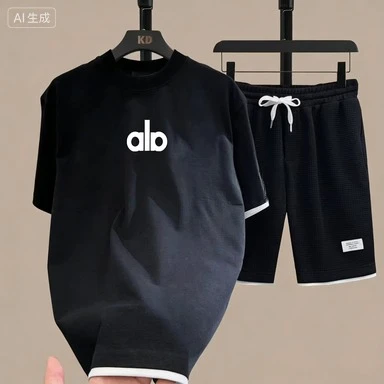 

Summer 2026 New Men's pullover sportswear Set, fashionable basketball men's casual short-sleeved T-shirt + shorts two-piece set