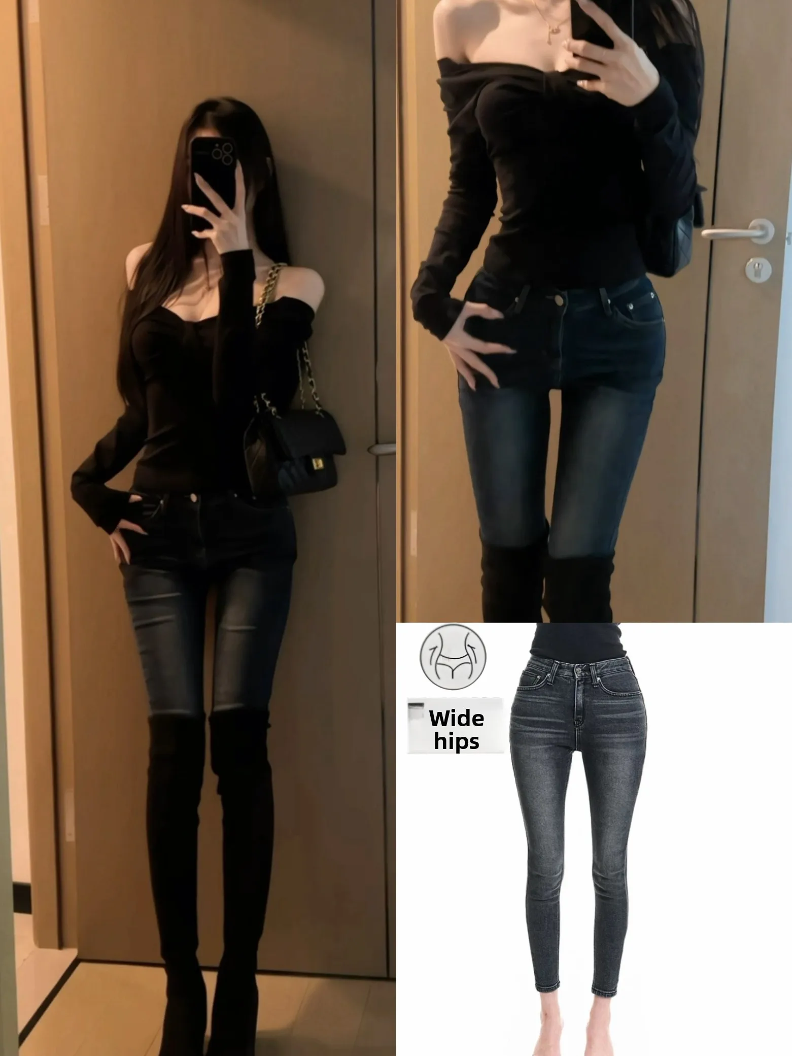 

Slim Fit Korean Sle High Waist Denim Jeans Women's Elastic Nine-Piece Pants Tightening And Slimming Charcoal ey