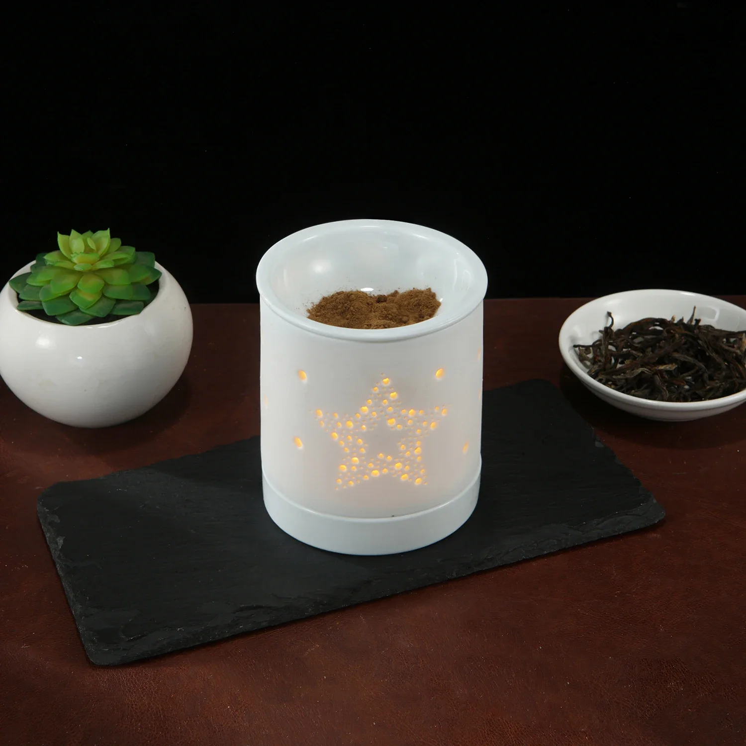 Ceramic Essential Oil Burner Tealight Candle Heating Holder Essential Oil Diffuser Incense Burner for Spa Aromatherapy Home Deco