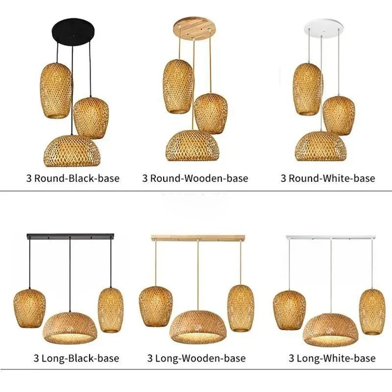 Classic 3-Piece Bamboo Pendant Light Set, Handmade Woven Natural Eco-Friendly Bamboo Chandeliers for Dining Room Decor