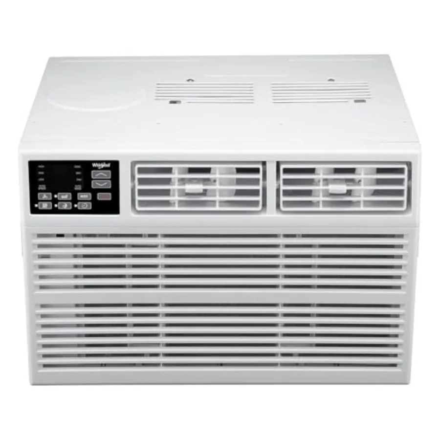 

Window AC for living room/bedroom/kitchen, white plastic unit, 10, 000 BTU cooling + dehumidifier, 115V, fits up to 450 sq. ft.