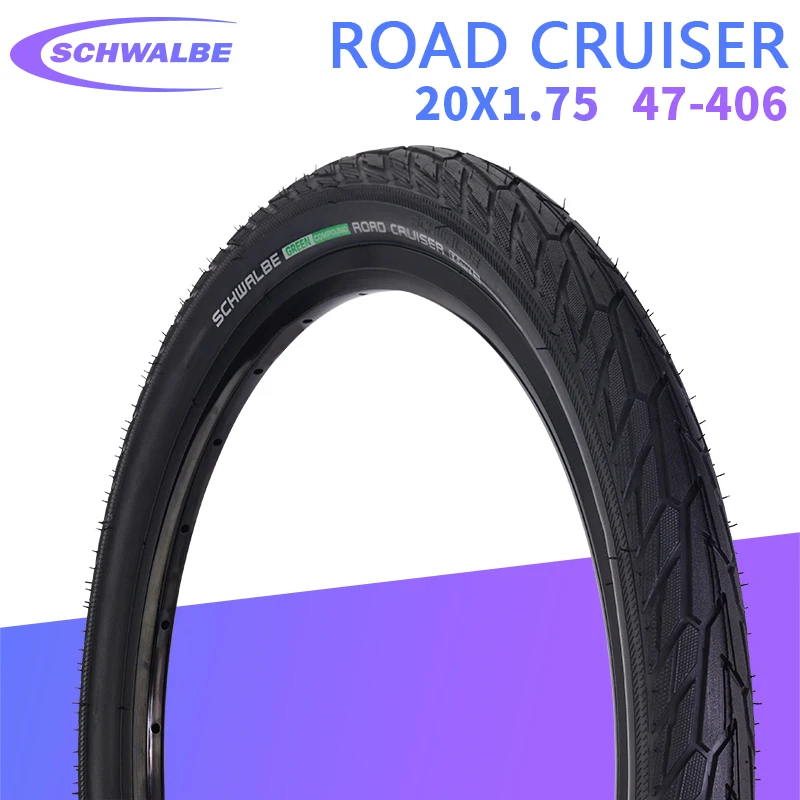 Schwalbe ROAD CRUISER 20x1.75 47-406 Bicycle Tire with Reflective Line Level 3 K-Guard Wired 50EPI Small Wheel Folding Bike Tire