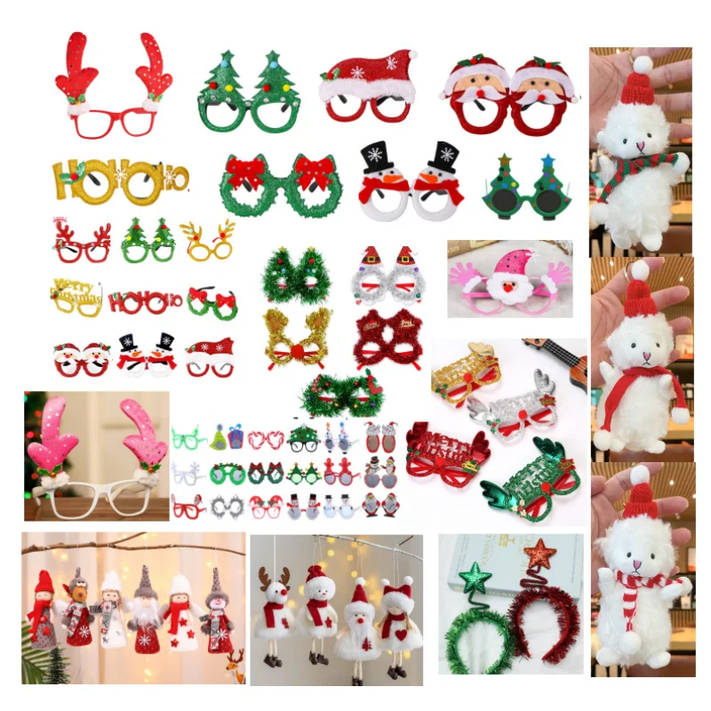 

Christmas glasses frame decoration，Christmas Snowman Old Man Costume Props Hanging Ornaments Headband Set，Photo Party Activity G