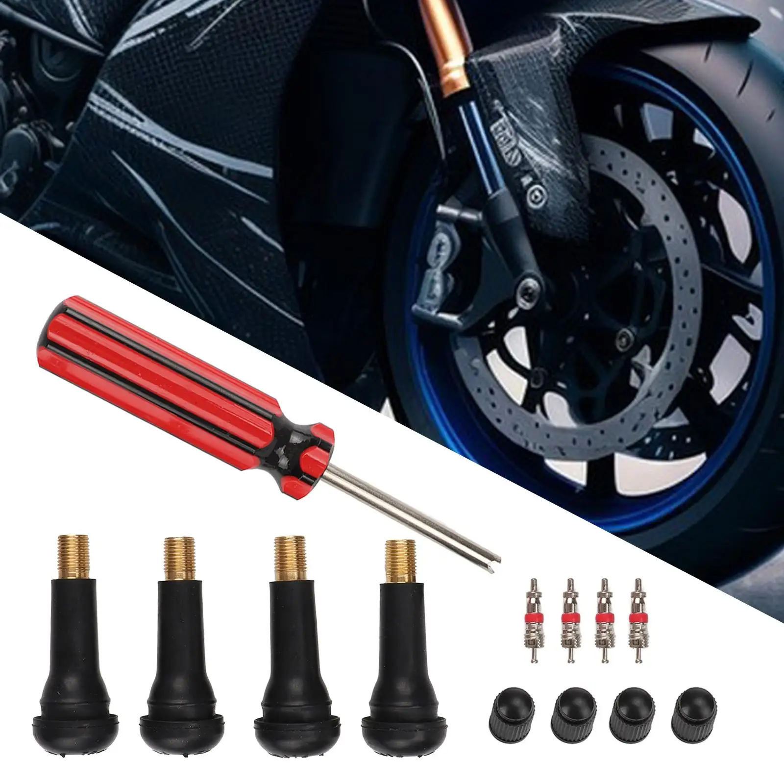 

4Pcs Generic TR414 Snap in Tire Valve Stem Kit Universal Tire Valve Core Installer Tool for Bike Truck Automotive ATV UTV