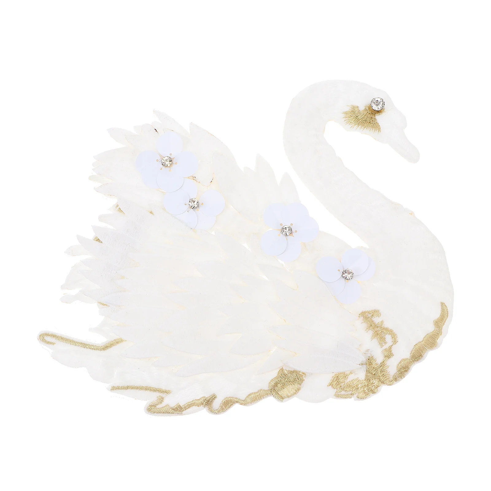 

Swan Applique Flower Embroidery Cloth Patch Wedding White Handmade Sticky Beads Patches