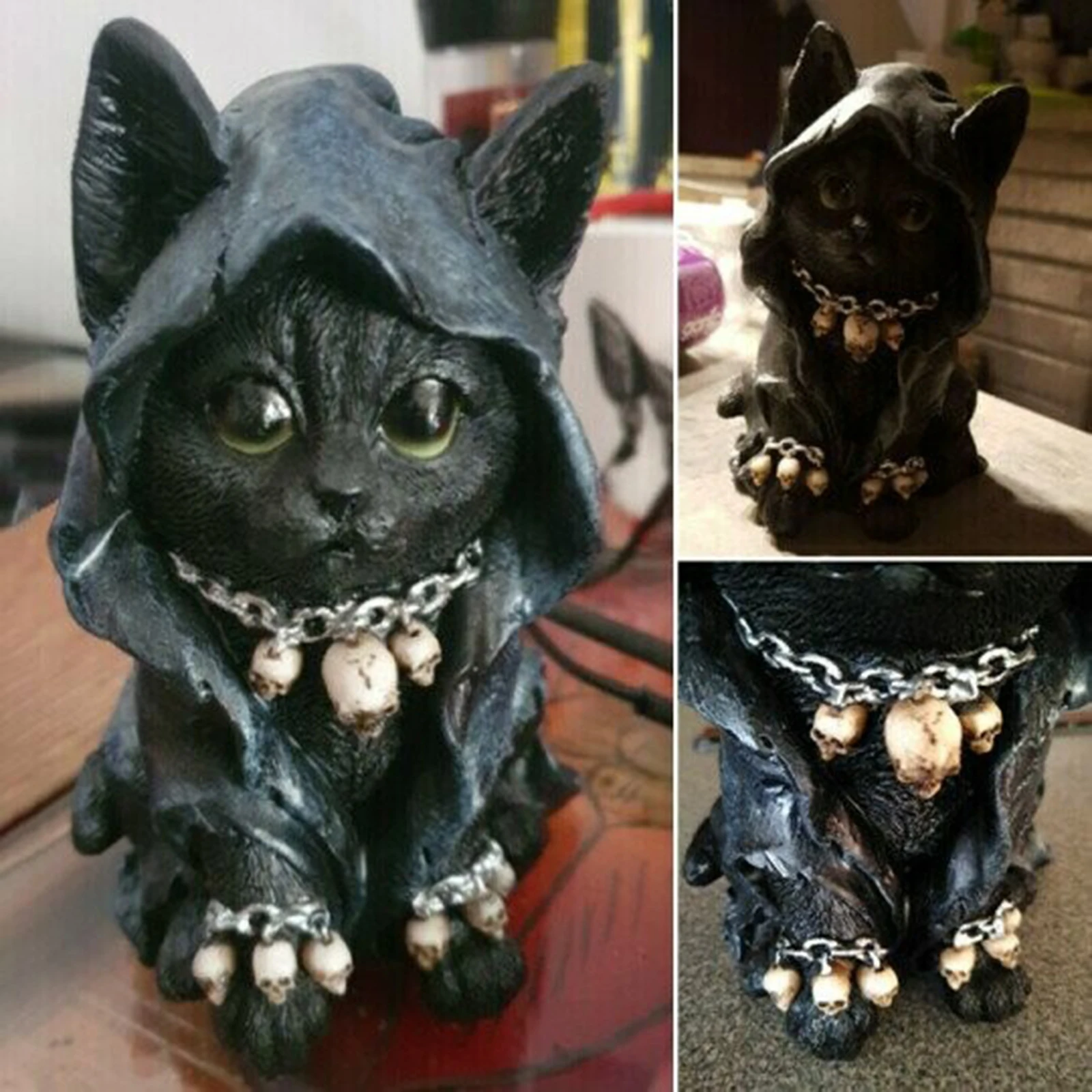 Black Cat Decor Outdoor Statues for Garden, Resin Animal Sculpture, Cat with Butterfly, Decorative Crafts, Garden Supplies