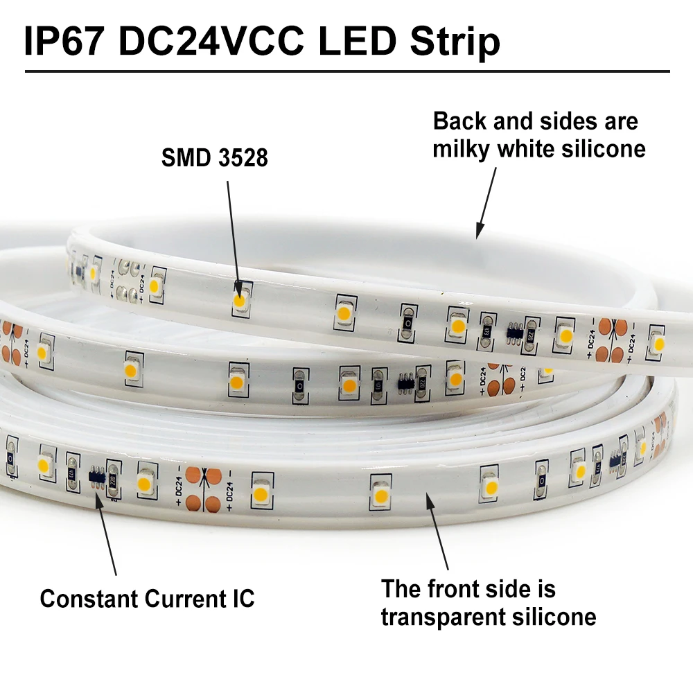 Constant Current LED Strip Lights,Waterproof IP67,Warm White 2400K,DC24V,High Quality Constant Current IC,Dimmable