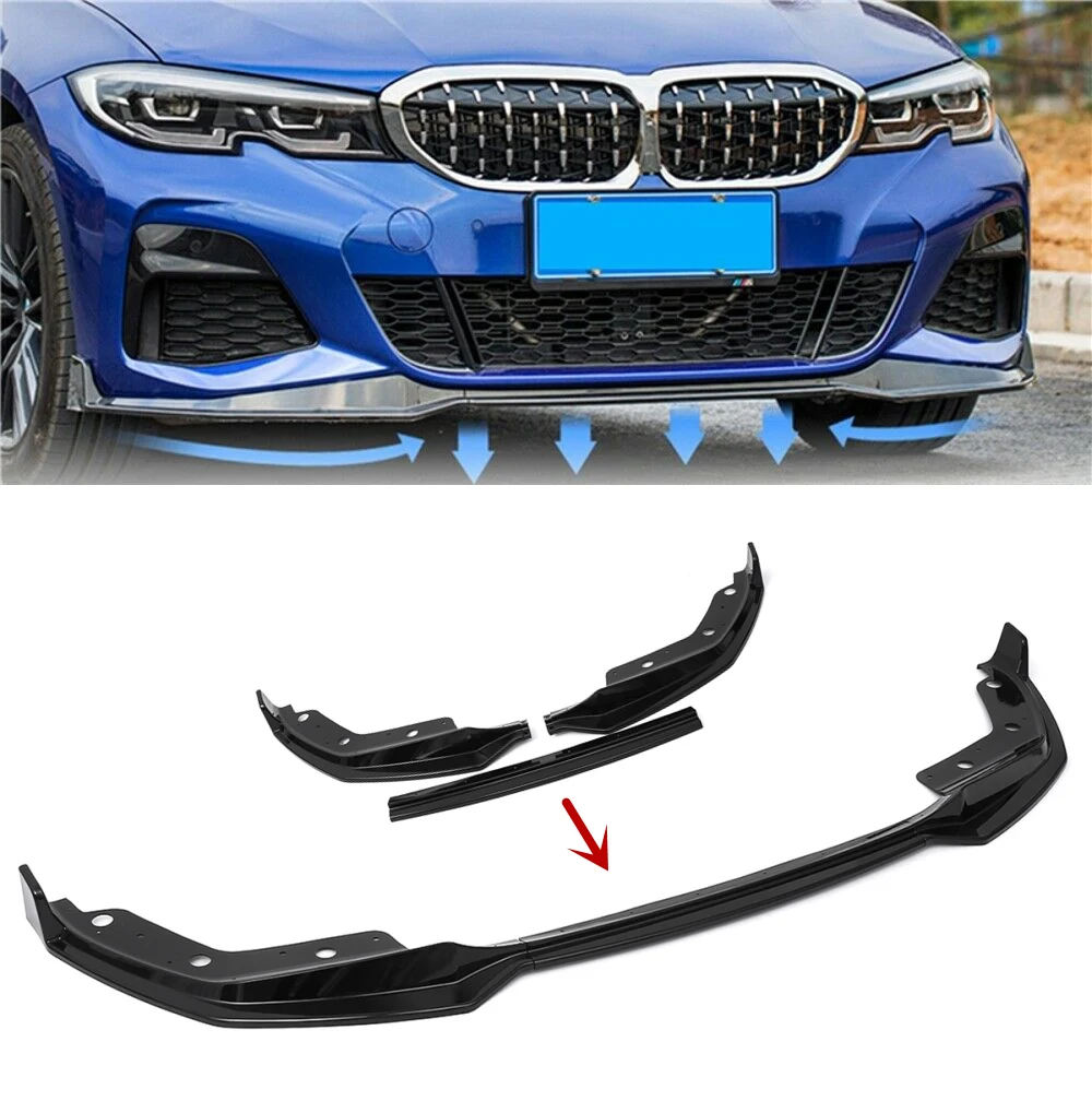 For BMW 3 Series G20 2019 2020 3PCS MP Style G20 Car Front Bumper Lip Spoiler Splitter Diffuser Detachable Body Kit Cover Guard