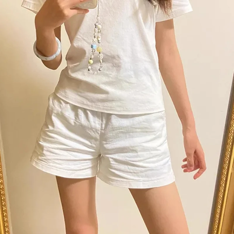 High Waist Cotton Shorts Women Summer Korean Loose Casual Wide Leg Shorts Female Fashion Simple Pure All Match Jogging Shorts