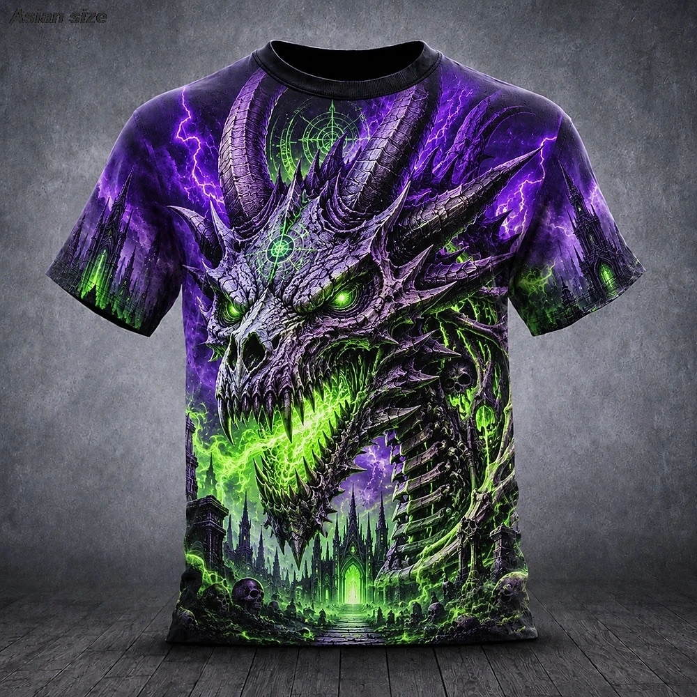 Halloween Men's Dragon T Shirt Short Sleeve T shirt 3D Print Crew Neck Shirt Exaggerated Designer Horror Club Party Streetwear