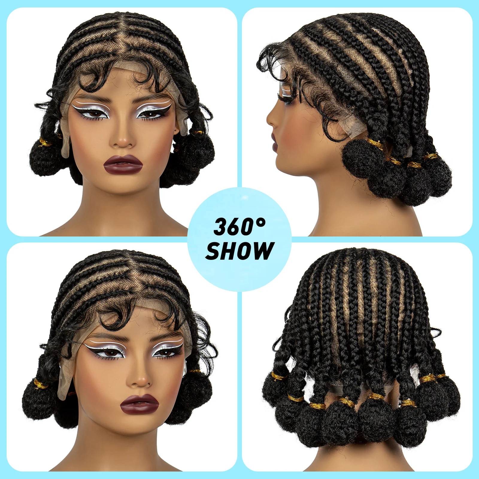 Natural Synthetic 10 Inch Cornrow Braids Braiding Hair Wig with Baby Hair Transparent Full Lace Wigs for Women Bantu Braided Wig