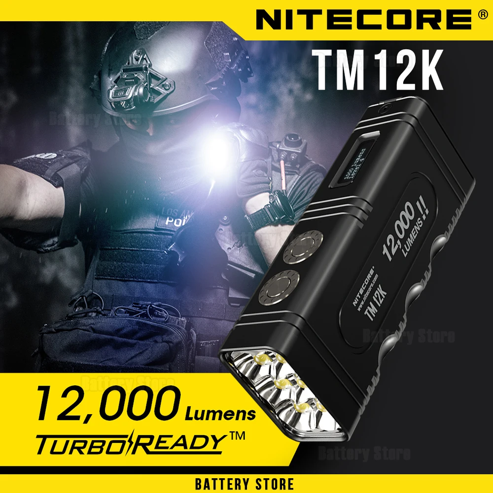 NITECORE TM12K Flashlight 12000 Lms HIGH Brightness Waterproof Hunting Torch USB-C Rechargeable Tactical