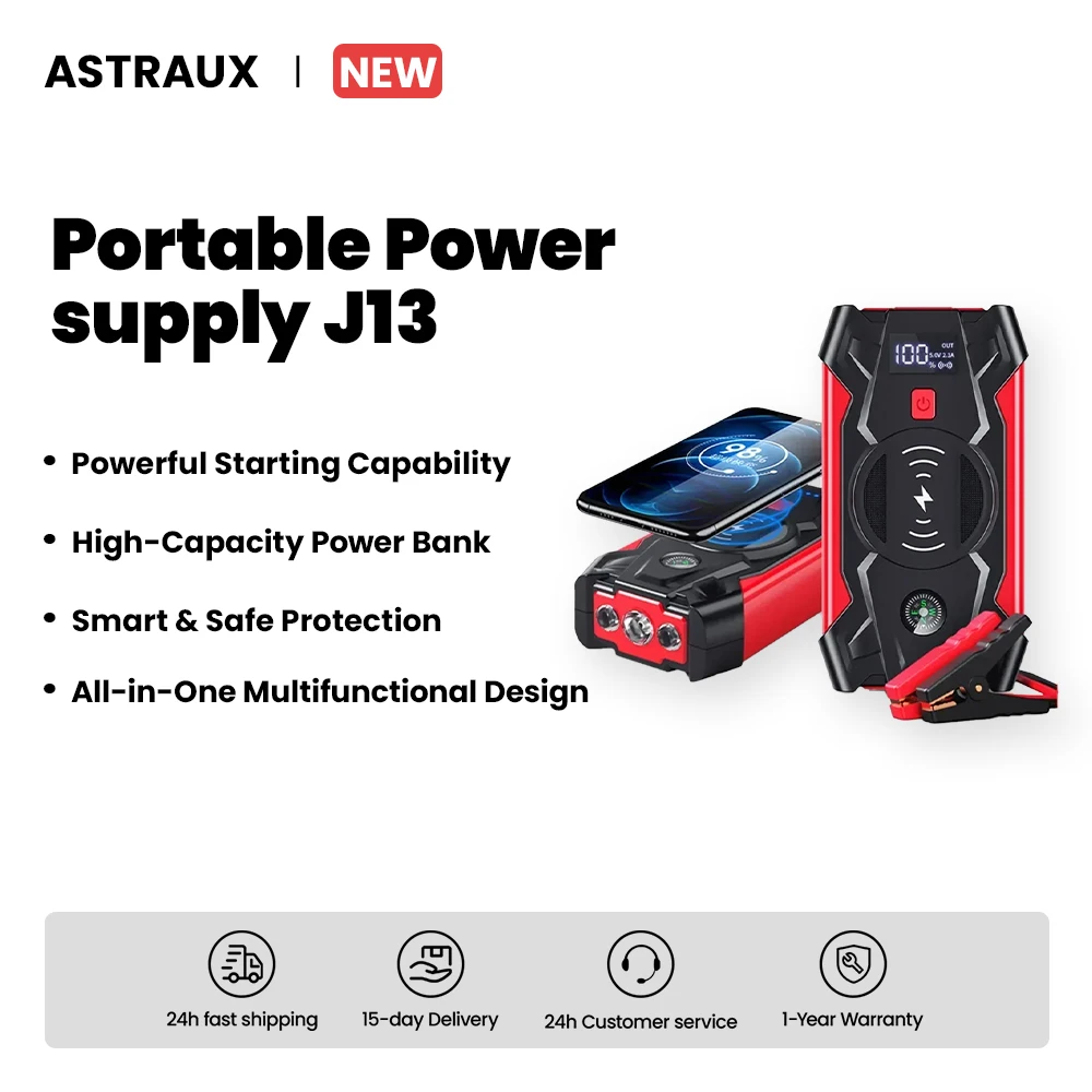 

ASTRAUX 1200A Jump Starter with 12000mAh External Battery for Petrol 6.0L、Diesel 4.0L and Power Bank