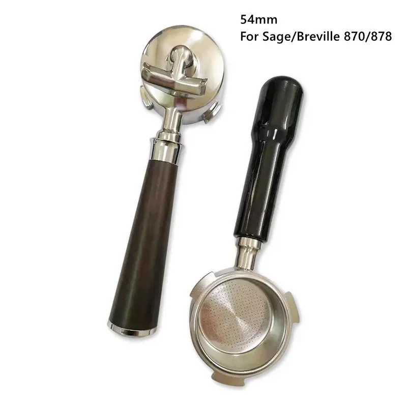 54mm Double Spout Coffee Portafilter Compatible with Breville Bambino Plus (BES500)/ Infuser (BES840XL) with Wooden Handle