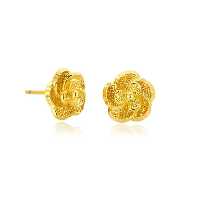 

24K Gold Plating Flower Earrings Ear Studs Women Personality Gilding Jewelry Ear Decorate Fine Gift 2024