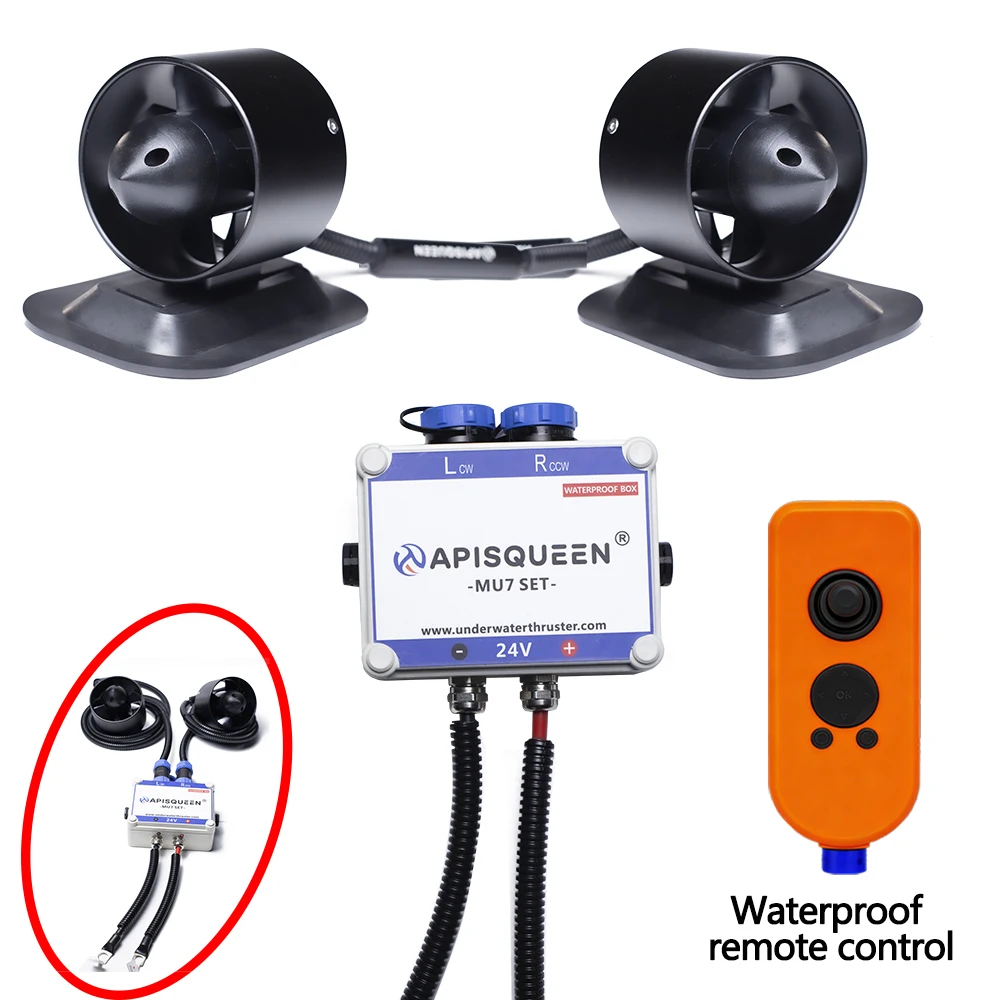 APISQUEEN MU7 Dual Underwater Thruster Set 24V 10kg 22lb Thrust 870W Cruise Control for Kayak SUP Boat