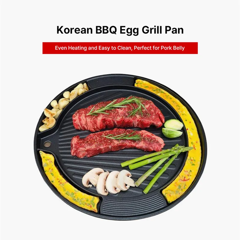 

Korean Barbecue Plate Household Round BBQ Tray Non-stick Portable BBQ Pot Camping Outdoor Gas Stove Cassette Oven Baking Pan