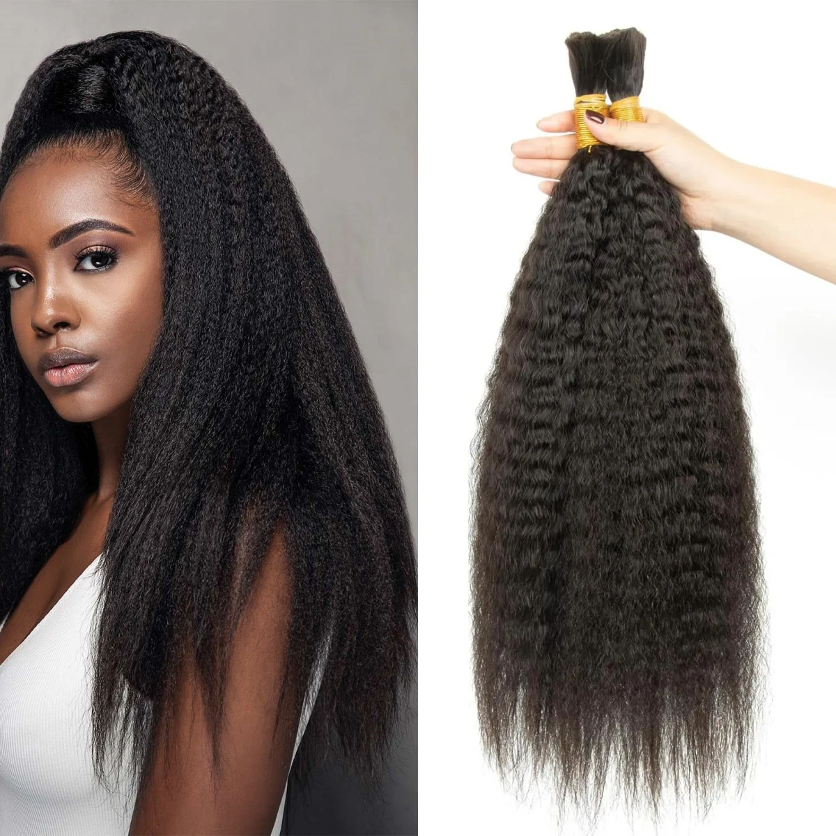 Kinky em linha reta cabelo em massa para trança cor natural virgem extensões de cabelo humano sem trama crochê tranças yaki cabelo reto em massa