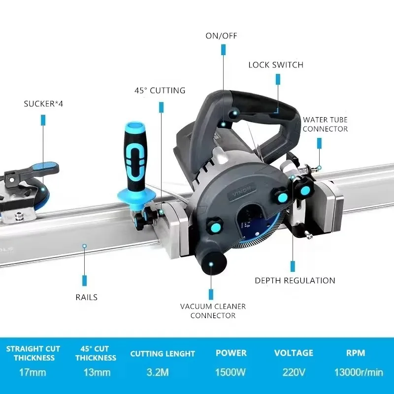 Electric Large Format Tile Track Cutter Dekton Neolith Slab Gres Porcelain Marble Guide Rail 45 Degree Cutter Machine