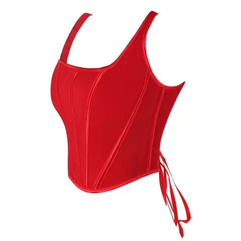 Top sin mangas con corsé para mujer, corpiño rojo elegante con tirantes para el hombro, Tops cortos, camisola gótica Vintage con cordones, corsé, lencería