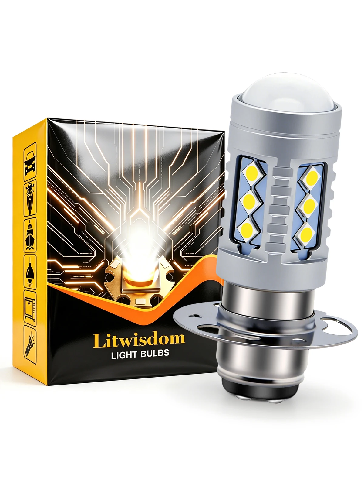 P30D LED Motorbike Headlamp 10-60V AC Wide Voltage High Low Beam 750Lm White Light for Motorcycle Scooter ATV Off-road Vehicle