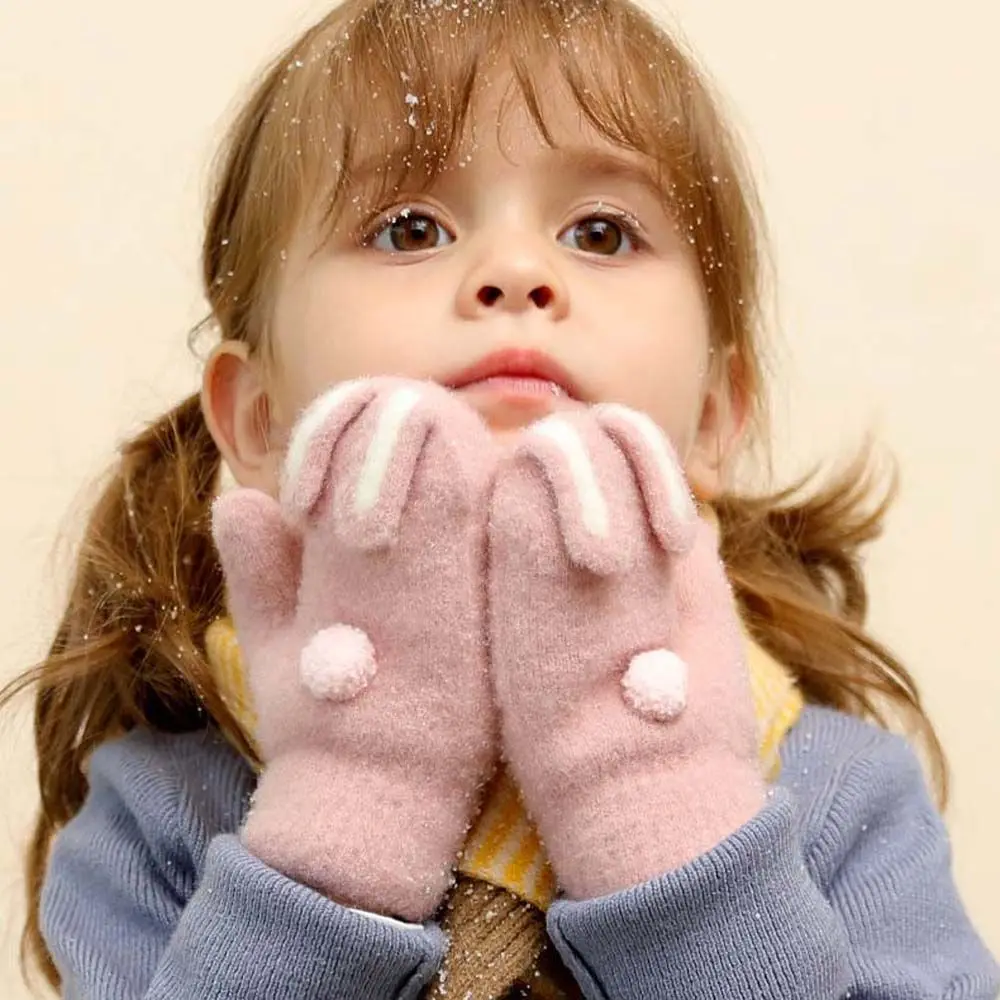

Cartoon Plush Gloves For Toddler Baby Windproof Rabbits Full Finger Mittens Children Gloves Kids Gloves Hanging Neck Gloves